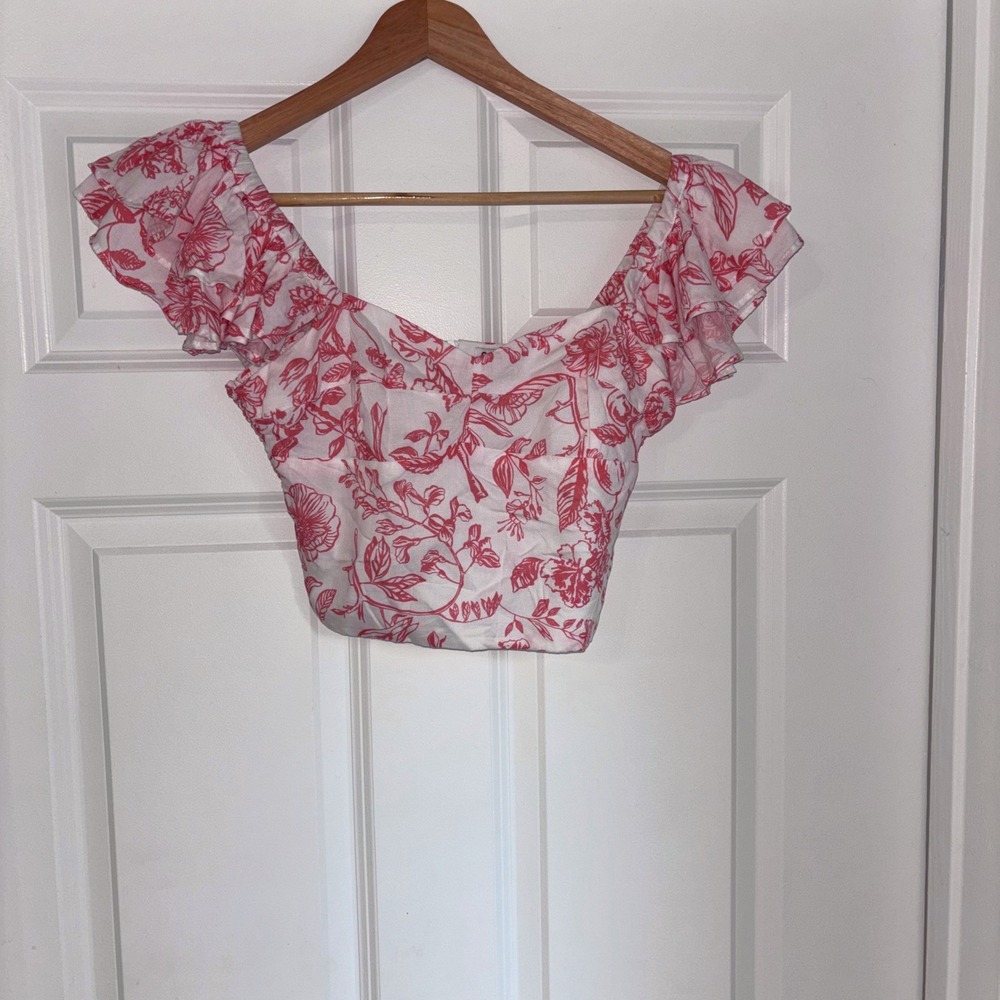Cake For Dinner Girlhood Core Coquette Crop Top Charming Ruffled Shoulder Straps